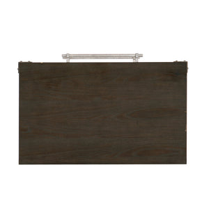 English Elm Dark Brown Bellamy Nightstand with 2 Drawers, Ash Veneer Finish and Mottled Silver Bar Pulls — Modern Transitional Bedroom B011P212249