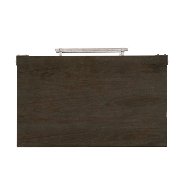 English Elm Dark Brown Bellamy Nightstand with 2 Drawers, Ash Veneer Finish and Mottled Silver Bar Pulls — Modern Transitional Bedroom B011P212249