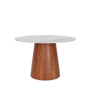 English Elm Small Round Solid Wood Pedestal Dining Table, 39" - Elegant White & Walnut Design For Cozy Spaces T3833S00036-GIGA