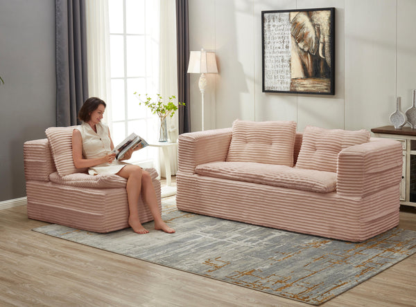 English Elm Multi Functional Sectional Sofa Bed Plush Corduroy Convertible 80" King Sleeper with Chaise, Deep Fluff Pink W3219P339466
