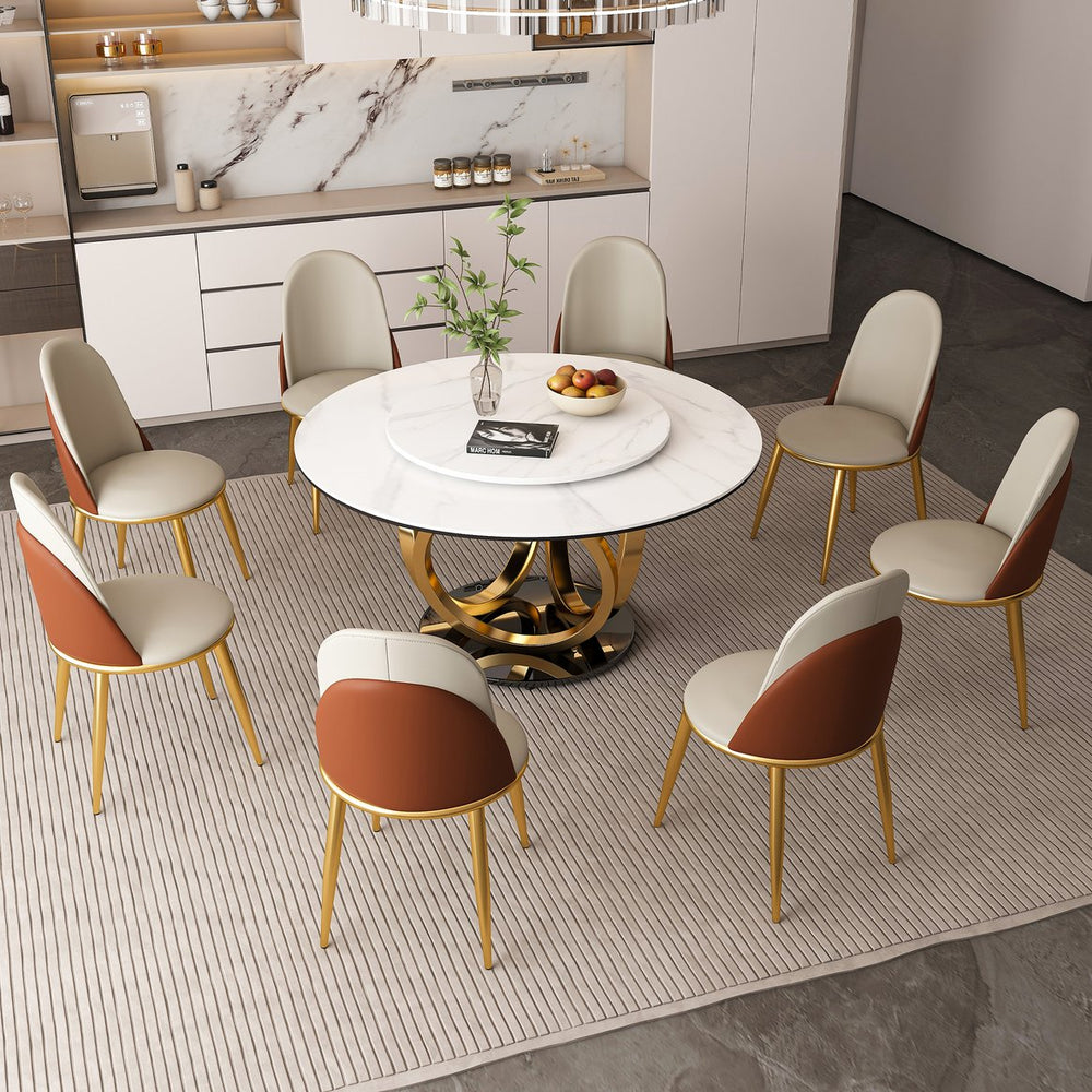 English Elm 53" Round Dining Table With 360° Lazy Susan - Modern Minimalist Sintered Stone For Stylish Dining Spaces W2699S00035