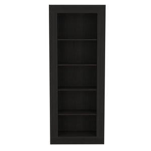 English Elm Bookcase Sleek Vertical Design with 5 Spacious Shelves, Engineered Wood Black, Modern Storage Solution B097S00106