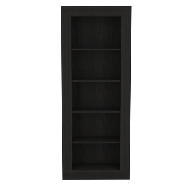 English Elm Bookcase Sleek Vertical Design with 5 Spacious Shelves, Engineered Wood Black, Modern Storage Solution B097S00106