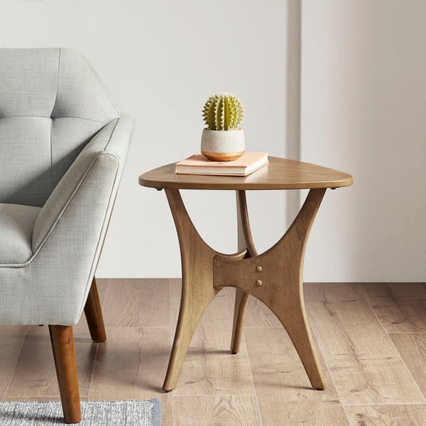 JLA Home INK+IVY - Triangle Solid Wood Side Table with Mid-Century Cross Base, Natural Elm Finish, Durable Accent II120-0428