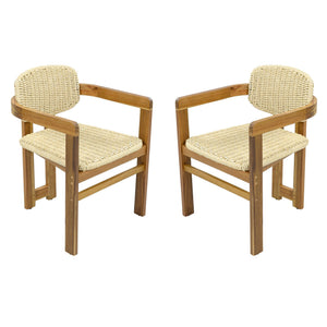 English Elm Outdoor Acacia and Rattan Armchair Set Two Ergonomic Seats for Patio Garden N719P431083N