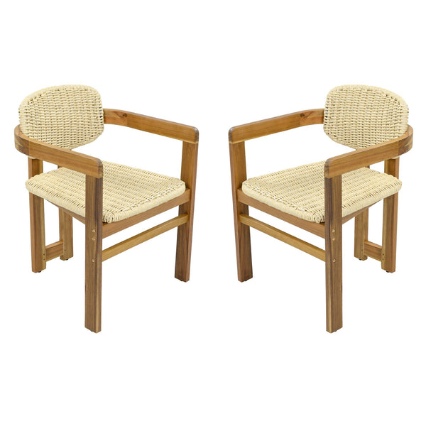 English Elm Outdoor Acacia and Rattan Armchair Set Two Ergonomic Seats for Patio Garden N719P431083N