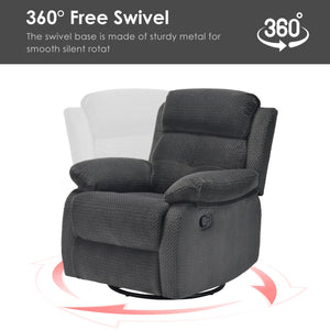 English Elm Small Rocker Swivel Recliner Chair with 360° Swivel, 30° Rocking & Adjustable Recline for Comfort Dark Gray T3623P379695