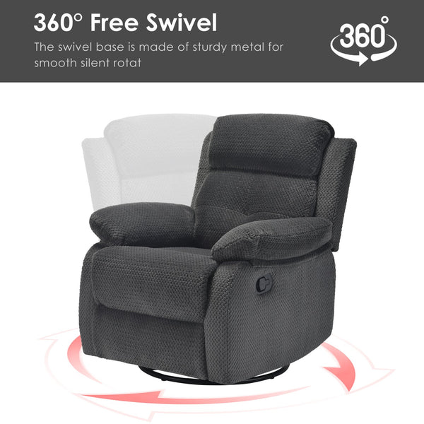 English Elm Small Rocker Swivel Recliner Chair with 360° Swivel, 30° Rocking & Adjustable Recline for Comfort Dark Gray T3623P379695