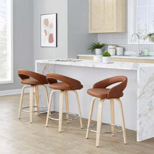 English Elm Fixed-height Swivel Counterstools Faux Leather Seat Wood Legs Chrome Footrest Set B202S01756