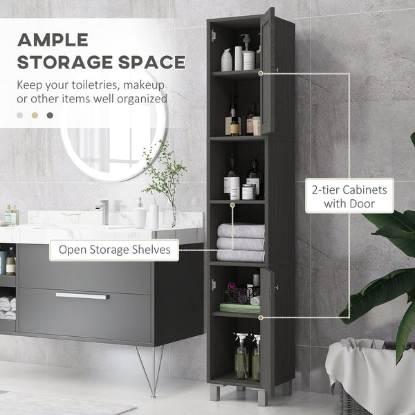 English Elm Kleankin Tall Bathroom Storage Cabinet With Mirror - Distressed Gray Freestanding Tower For Organized Spaces W2225P217001