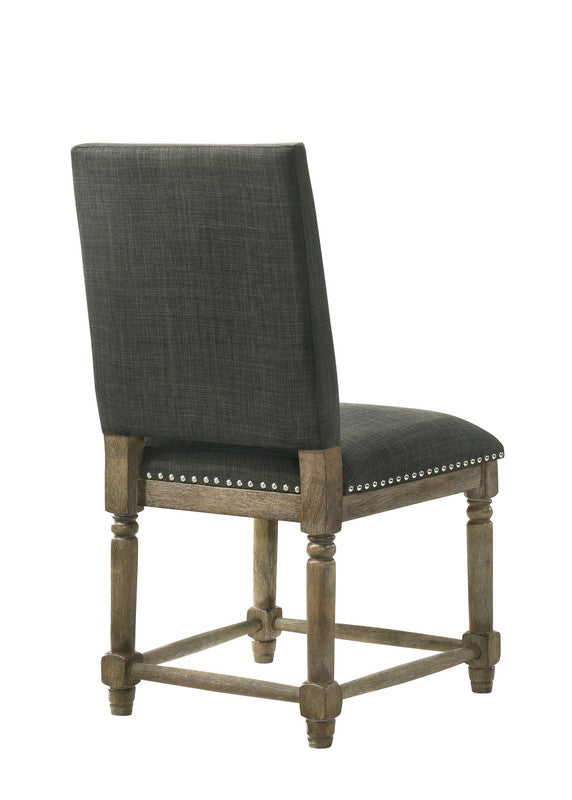 English Elm Ettore Gray Fabric Dining Chairs with Bronze Nailhead Trim and Reclaimed Wood Legs Set B2749P413184
