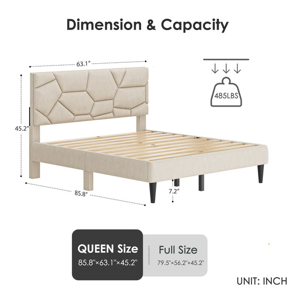 English Elm Queen Linen Storage Bed Frame with Quiet Rubberwood Headboard, No Box Spring, Easy Assembly Beige W2896P208878