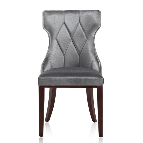 English Elm Reine Wood Upholstered Dining Chair with Solid Beech Frame, Velvet Stitch Detail, 300 lb Capacity Grey B365P397829