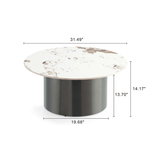 English Elm Alondra Modern Coffee Table With Sintered Stone Top & Black Stainless Steel Base For Stylish Living B365S00055