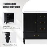 Christopher Knight Home® - Noble House - - 30" Bathroom Vanity With Sink, Bathroom Cabinet With A Door, Three Drawers, Solid Wood Legs & Mdf Board, Adiustable Foot Pads, Black (Other Color: N725P195409K)