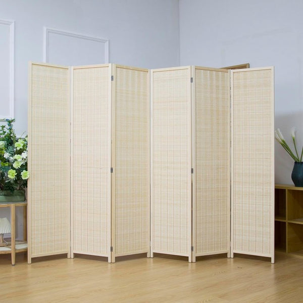 English Elm 6 Panel Bamboo Room Divider Folding Screen, Natural Eco-Friendly Privacy Partition for Home Decor W3198P300363