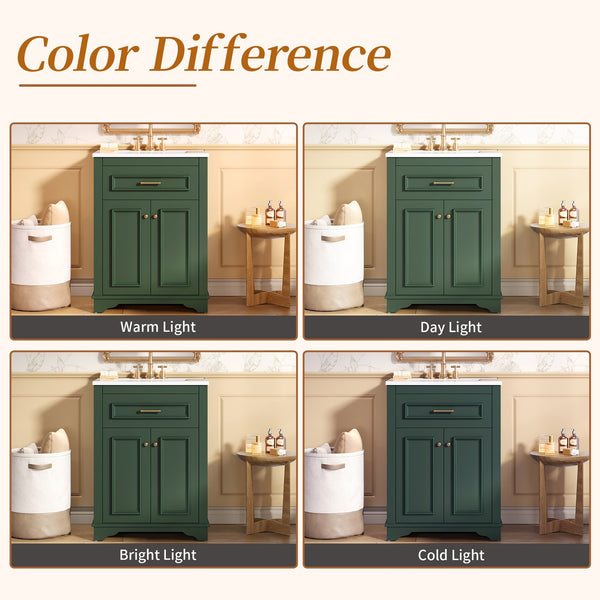English Elm 24" Matte Single Sink Vanity Solid Poplar Frame Gold Hardware Soft Close Cabinet Green N710P389449F