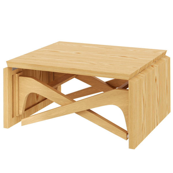 English Elm Transformer Solid Wood Convertible Table Adjustable Height Expandable Top for Small Spaces Natural N735P406282N