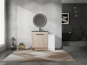 English Elm 42 Inch Freestanding Bathroom Vanity With Black Ceramic Sink & Ample Storage, Soft-Close Doors W999S00305