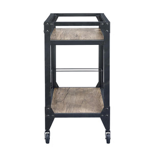English Elm Rustic Oak And Charcoal 2-Shelf Serving Cart – Industrial Design With Wine Storage & Easy Mobility B062P184580-GIGA