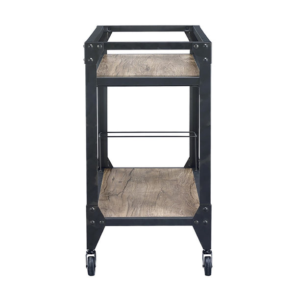 English Elm Rustic Oak And Charcoal 2-Shelf Serving Cart – Industrial Design With Wine Storage & Easy Mobility B062P184580-GIGA