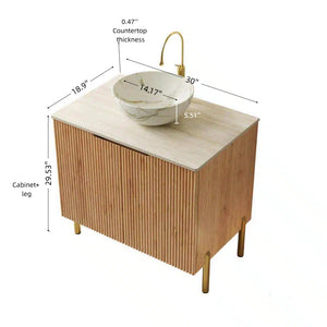 English Elm Turio Freestanding Bathroom Vanity Plywood Cabinet Sintered Stone Top Glass Basin W2615S00748