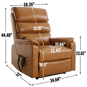 English Elm Dual Motor Power Lift Recliner with Massage Heat and 180 Degree Brown Lounge Chair Yellow Brown W1803S00061