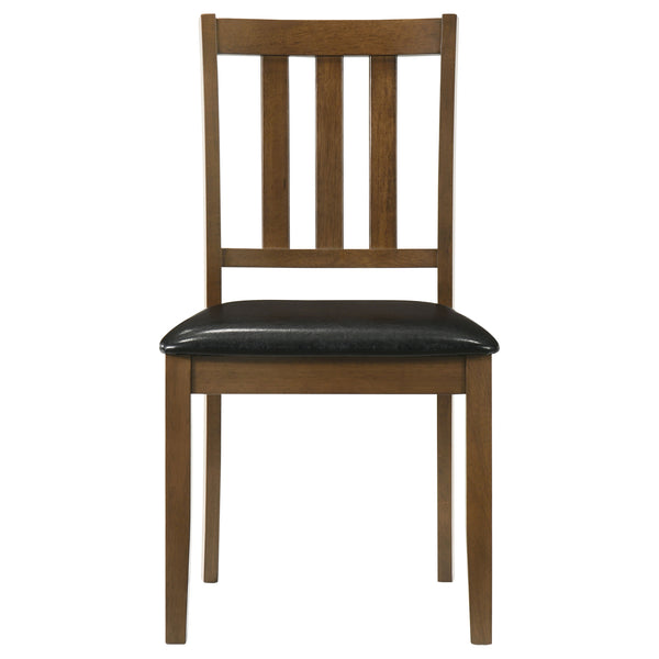 English Elm Rowland 5-Piece Dining Set with Honey Wood Table and Slat-Back Chairs, Black Leatherette Cushions Crafted for Casual Elegance Brown B062P353277