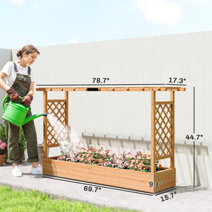 English Elm Wooden Fir Raised Garden Bed with Arched Trellis for Climbing Plants Outdoor Privacy T3971P455905