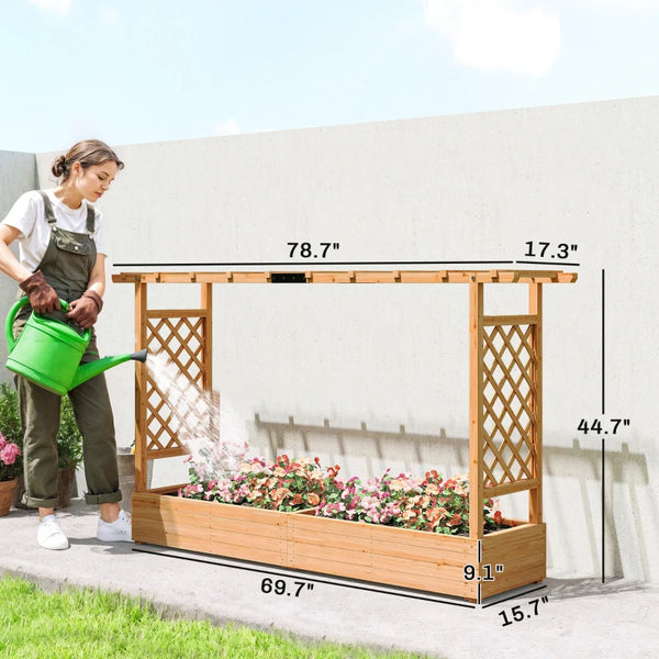 English Elm Wooden Fir Raised Garden Bed with Arched Trellis for Climbing Plants Outdoor Privacy T3971P455905
