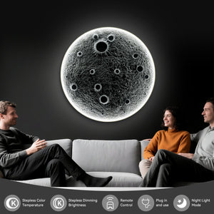 English Elm 40-Inch Resin Moon Wall Light with Remote Dimmable LEDs, 38W Main 15W Night, Meteorite Texture W2869P410964