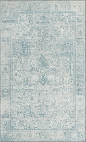 Unique Loom Timeless Peter Machine Made Abstract Rug Ivory, Teal 5' 1" x 8' 0"