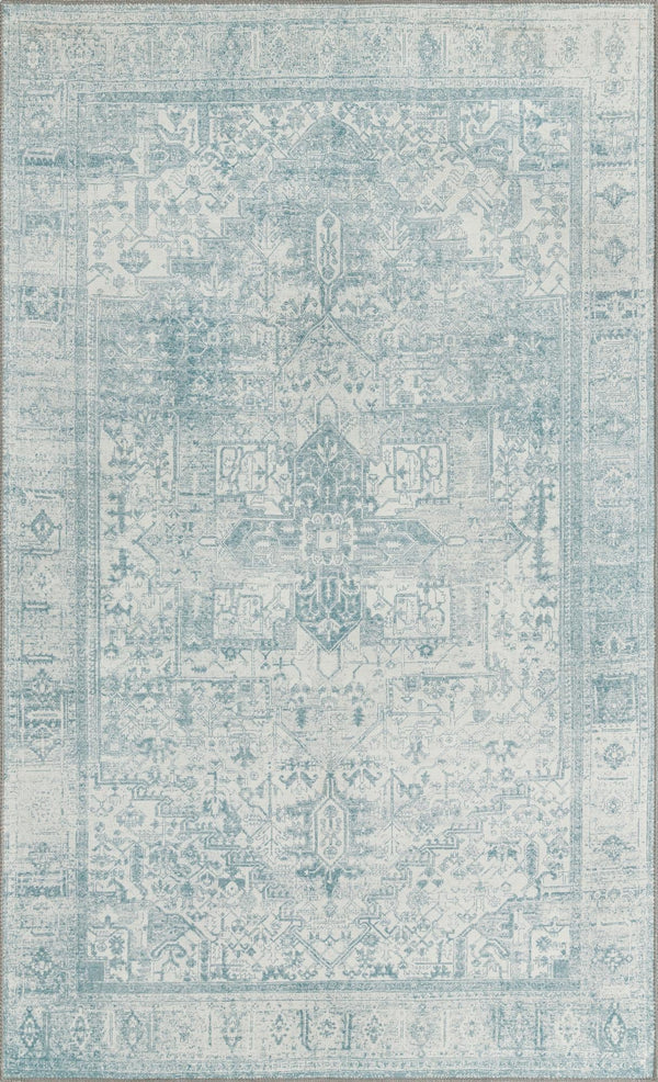 Unique Loom Timeless Peter Machine Made Abstract Rug Ivory, Teal 5' 1" x 8' 0"