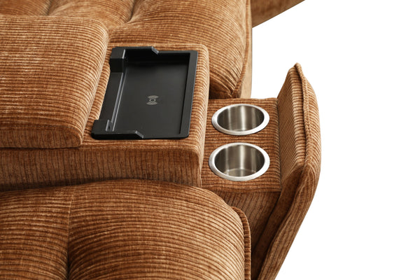 English Elm Emmy Orange Chenille Power Sectional Sofa with Console, USB Type-C/A, Wireless Charge, Zero Gravity Recline B2726S00396