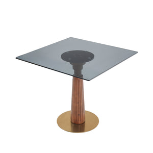 English Elm Modern Square Dining Table - 33.5" Glass Top With Wooden Legs & Gold Base For Small Spaces, 2-Person W1535S00572