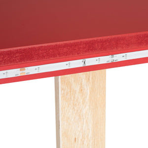 English Elm Wood Twin Race Car Platform Bed with LED Lighting, Upholstered Headrest, Sturdy Pine Build Red GX002218AAR