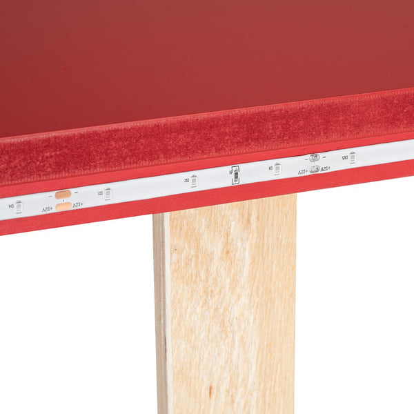 English Elm Wood Twin Race Car Platform Bed with LED Lighting, Upholstered Headrest, Sturdy Pine Build Red GX002218AAR