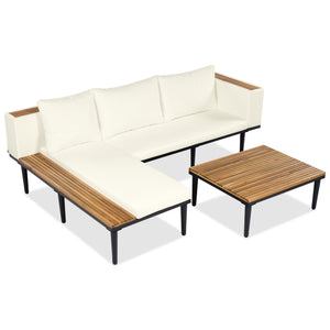 English Elm <old Sku Acacia Wood Outdoor Sectional Sofa with Chaise Coffee and Side Table Included Beige N704F201251A