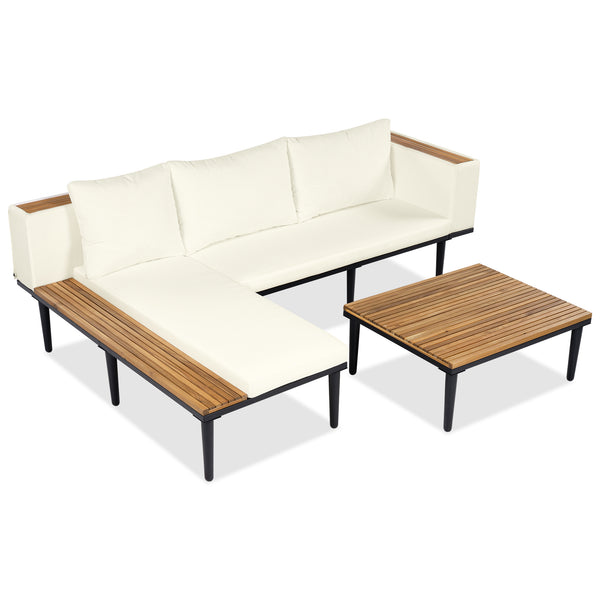 English Elm <old Sku Acacia Wood Outdoor Sectional Sofa with Chaise Coffee and Side Table Included Beige N704F201251A