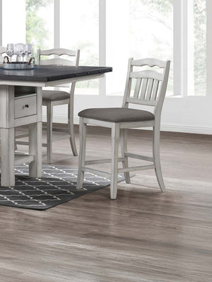 English Elm Antique Counter Height 7pc Dining Set with 18" Leaf, Built-In Wine Storage, Distressed Vintage Charm B011S01888