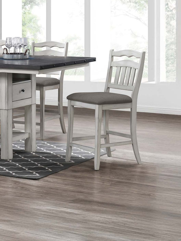 English Elm Contemporary Rustic Antique White Counter-Height Ladder Back Chairs with Upholstered Cushions, 2pc B011P368158