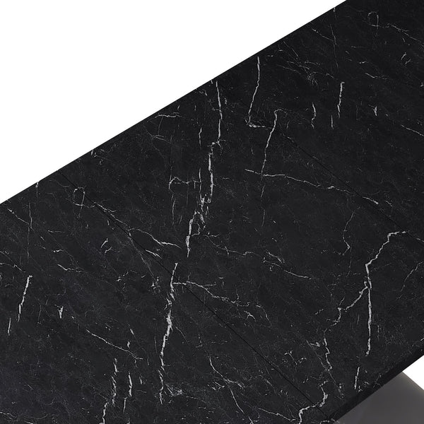 English Elm Modern Rectangle Dining Table - Stretchable Black Marble Top With X-Shape Mdf Legs & Metal Base W757P242762