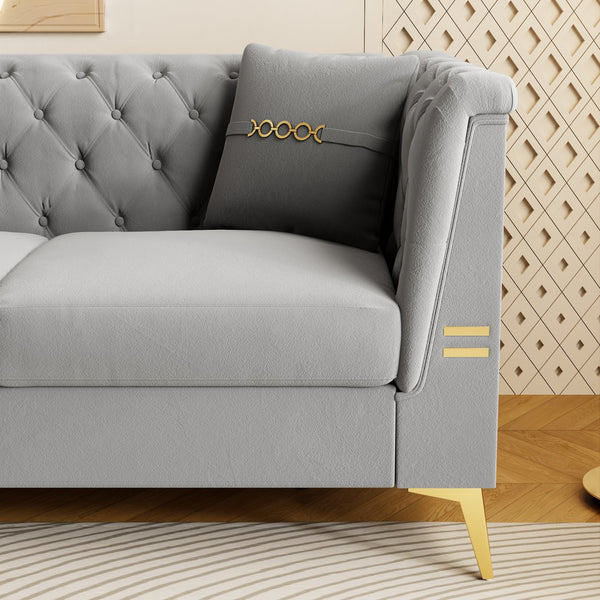 English Elm Fx-P83-Lg4 Compact Mid-Century Modern Sofa With Soft Faux Sherpa & Gold Accents For Luxury Comfort W576S00223