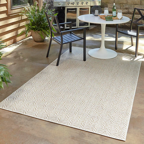 Unique Loom Outdoor Trellis Deco Trellis Machine Made Trellis Rug Taupe, Ivory 5' 3" x 8' 0"