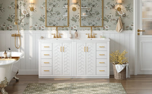 English Elm 60'' Modern Bathroom Vanity Set With Ceramic Sink, Solid Wood Frame, Soft-Close Drawers & Doors N710SS00001K