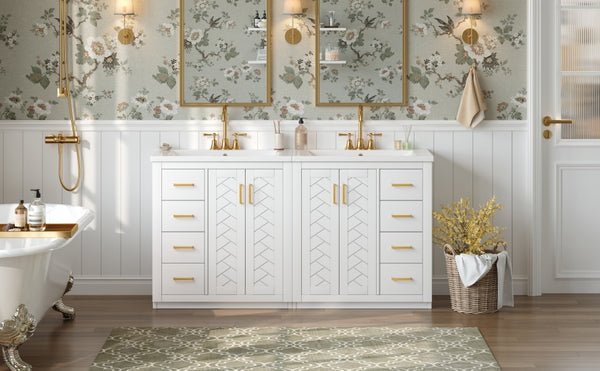 English Elm 60'' Modern Bathroom Vanity Set With Ceramic Sink, Solid Wood Frame, Soft-Close Drawers & Doors N710SS00001K