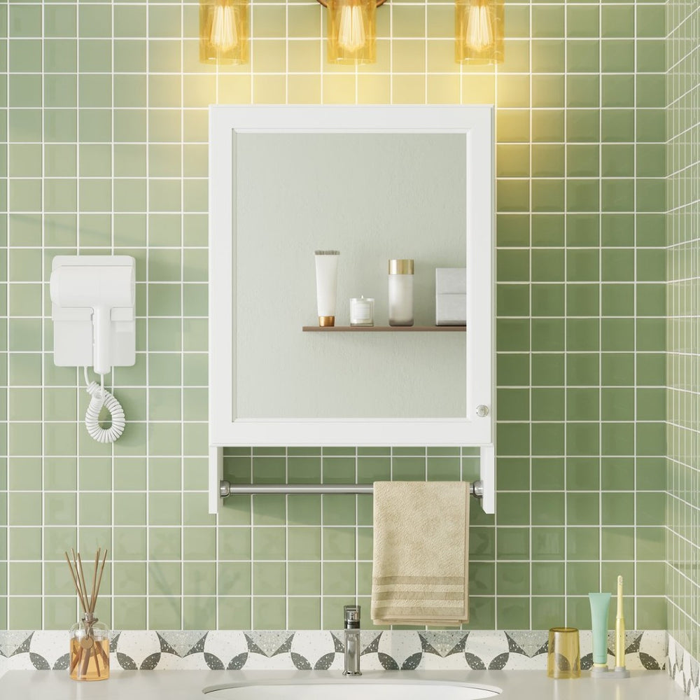 English Elm 3-in-1 Wall Medicine Cabinet with Soft Close Mirror Door Towel Bar and Adjustable Shelf N710P388096K