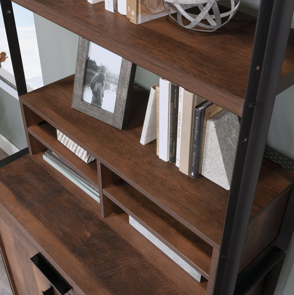 English Elm Library Hutch – Modern Rustic Brown Display Unit With Open Shelving & Adjustable Storage For Home Spaces B356P367919