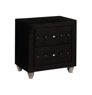 English Elm Glam Upholstered Nightstand with Acrylic Button Tufting Velvet Cabriole Feet Bedroom Black B2741P435907