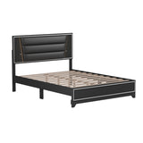 English Elm Queen Size Pu Upholstered Bed, Headboard With Led Light Strips and Sparkling Shiny Decoration, No Box Spring Required, Black